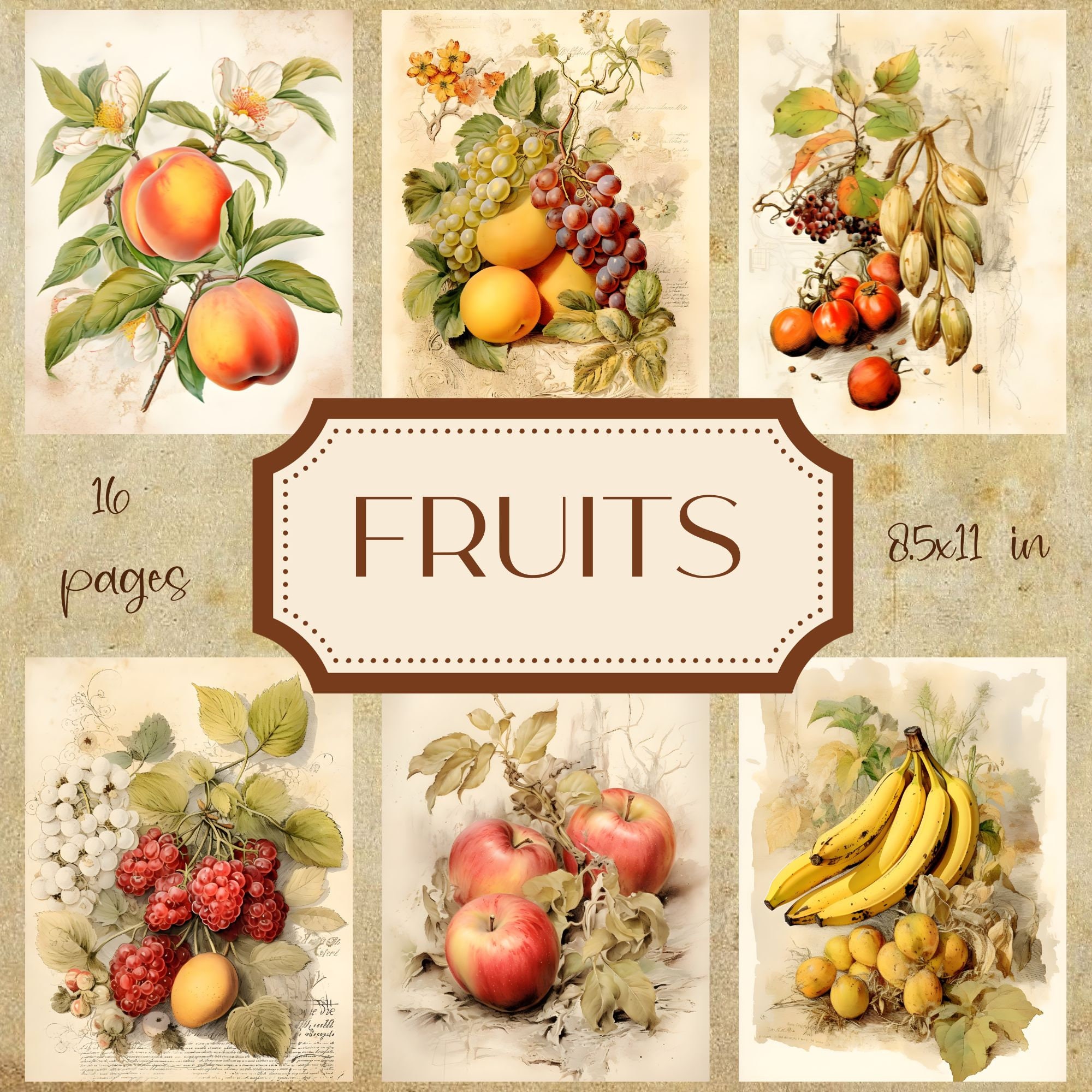Fruit Digital Paper Fruit Scrapbook Paper, Junk Journals, Craft Paper,  Sheets, Printable, Digital Download, Citrus, Healthy Foods 