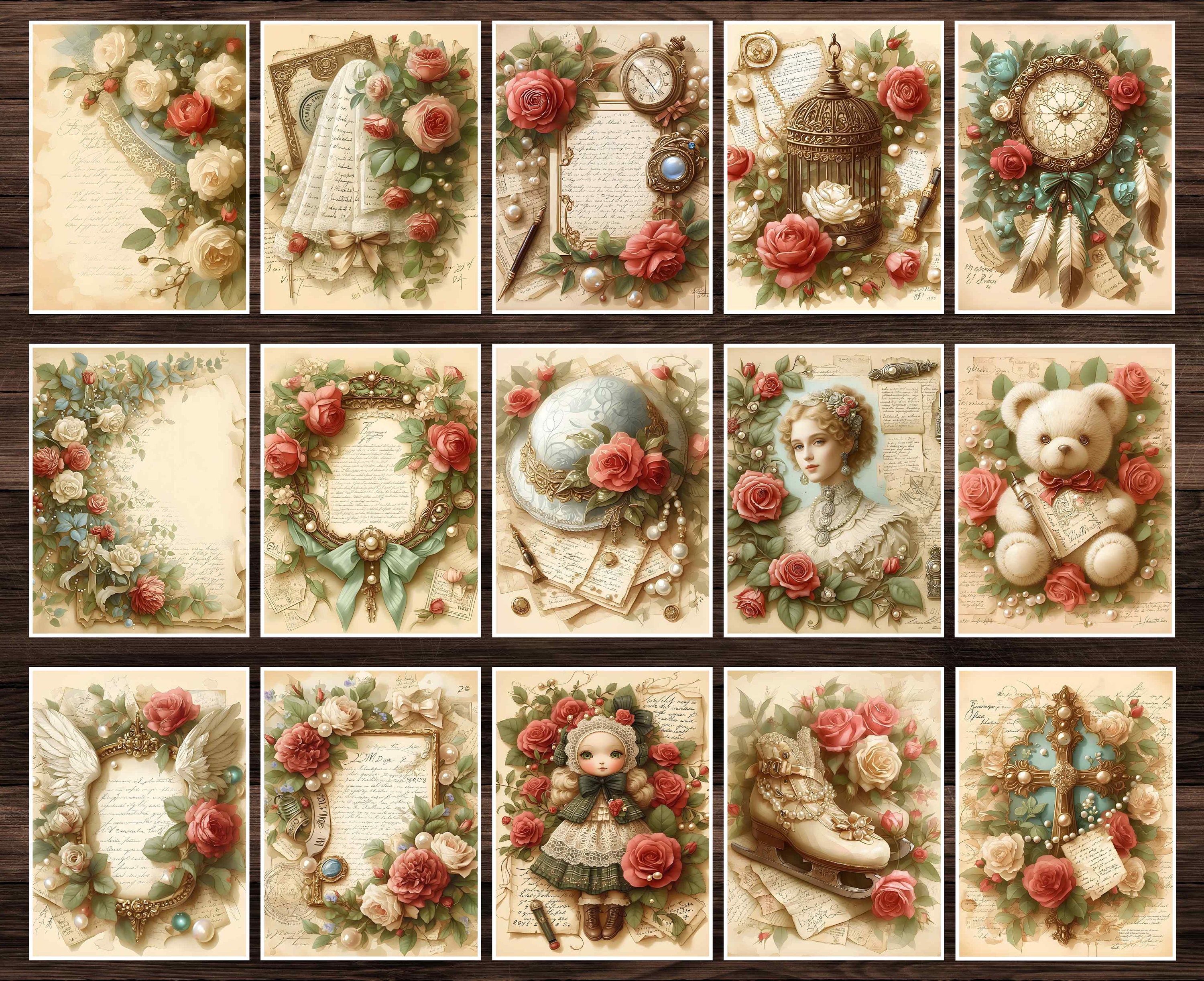 Vintage Red Roses Junk Journal Kit: Shabby Chic Scrapbook Pages ...