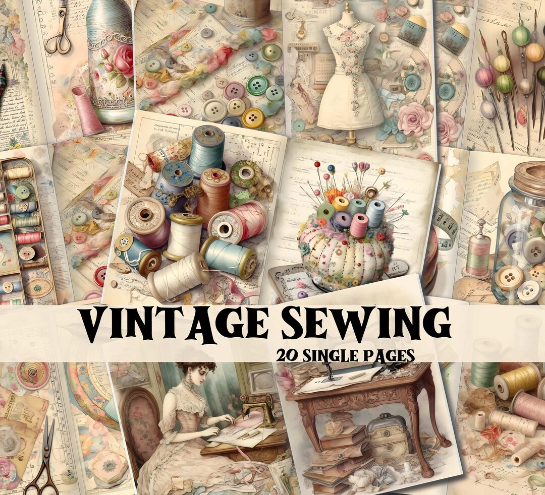 Vintage Sewing Junk Journal Kit Sewing Scrapbook Digital Printable ...
