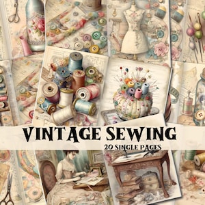 Vintage Sewing Junk Journal Kit Sewing Scrapbook Digital Printable Pages Vintage Junk Journal Supplies Sewing Shabby Chic Backgrounds