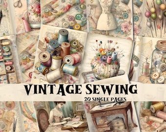 Vintage Sewing Junk Journal Kit Sewing Scrapbook Digital Printable Pages Vintage Junk Journal Supplies Sewing Shabby Chic Backgrounds