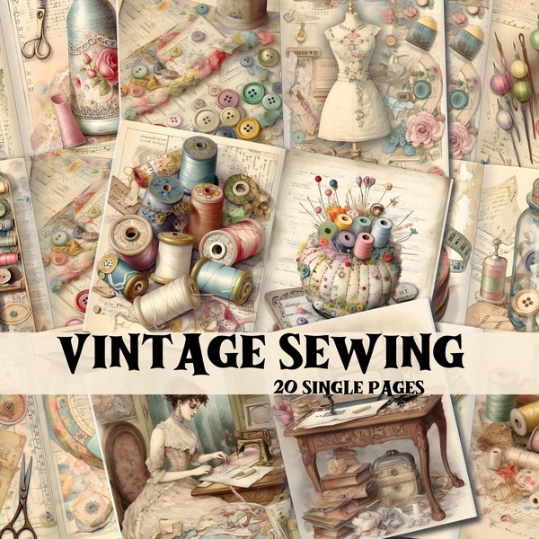 Vintage Sewing Junk Journal Kit Sewing Scrapbook Digital Printable Pages Vintage Junk Journal Supplies Sewing Shabby Chic Backgrounds