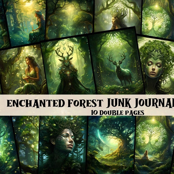 Junk Journal Kit Enchanted Forest Vintage Junk Journal Digital Paper Scrapbook Enchanted Forest Pages Junk Journal Supplies Shabby Chic Kit