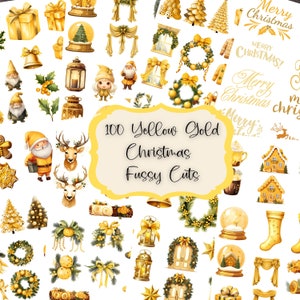 Geel goud kerst kieskeurig gesneden ongewenste dagboek Kit kerst plakboek Cliparts kerst afdrukbare kunst gele aquarel kerst ephemera