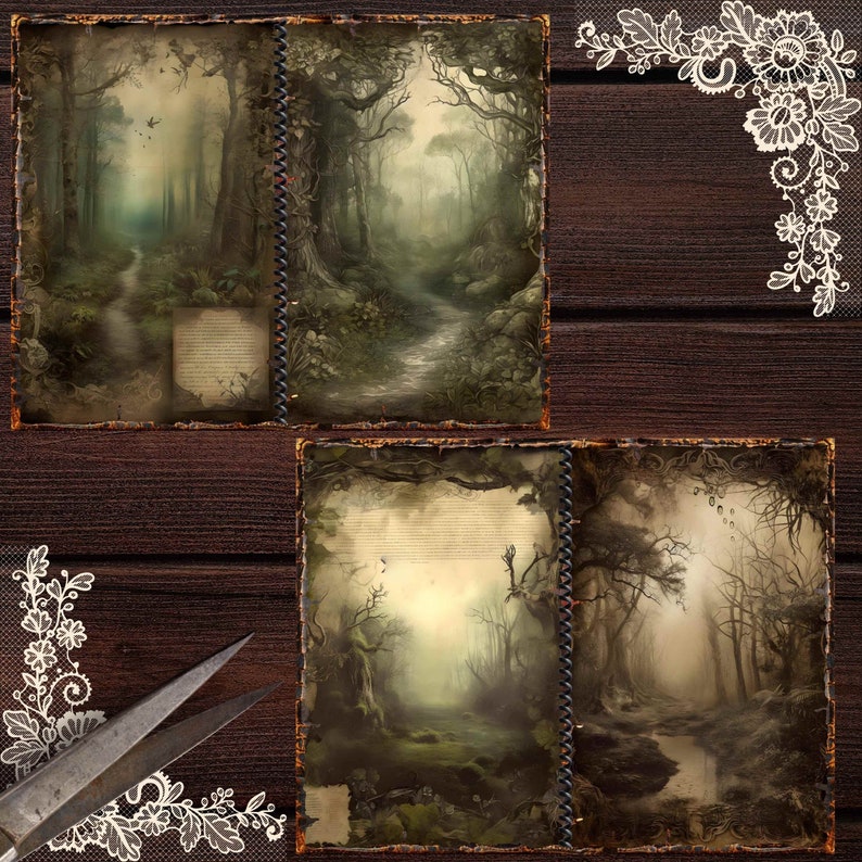 Forest Junk Journal Kit Enchanted Forest Scrapbook Digital Paper