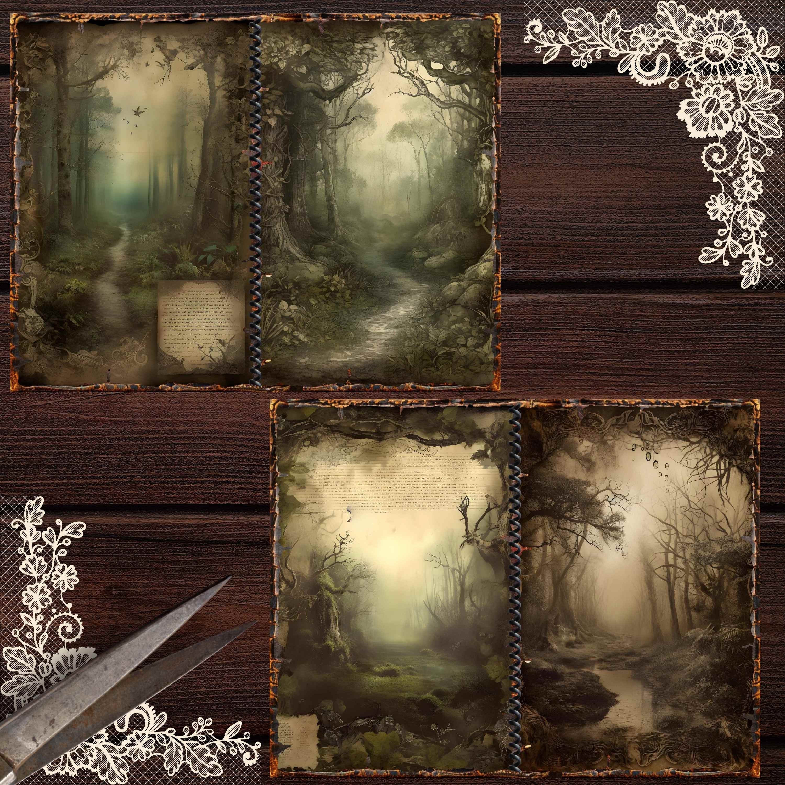 Enchanted Forest Junk Journal Kit: Shabby Chic Scrapbook Paper (digital ...