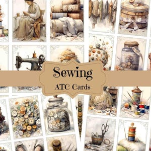 Vintage Nähen Junk Journal Zubehör Nähen Ephemera Nähen Scrapbook druckbare Nähkarten Muted Sewing Shabby Chic ATC Karten