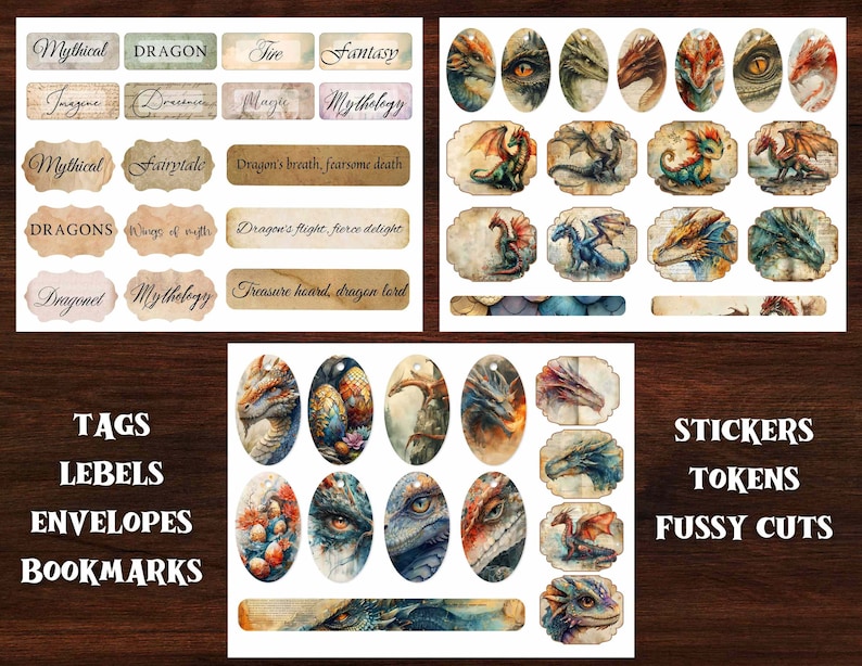 Dragon Junk Journal Kit: Shabby Chic Ephemera, Tags, Labels (digital ...