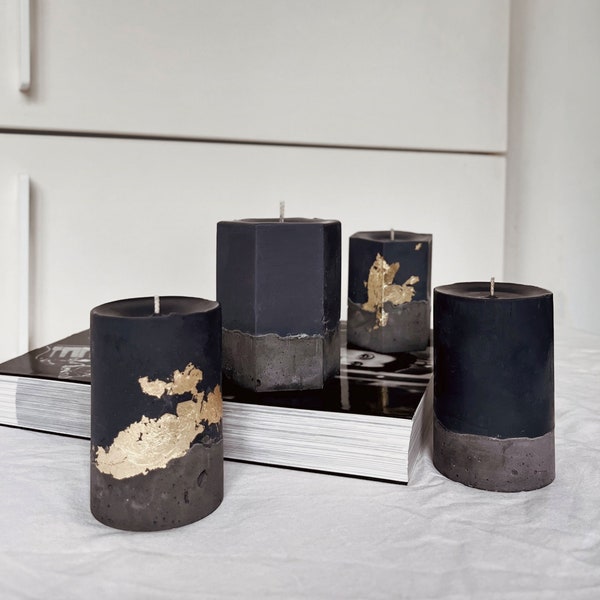Black concrete candle, Candles with gold, Pillar candles, Autumn candles, Hexagon and cylinder candle