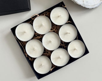 Soy wax tea lights pack, White tealight set, Tea light candles "PEARL" collection, Set of 9 soy wax candles, Candles gift box