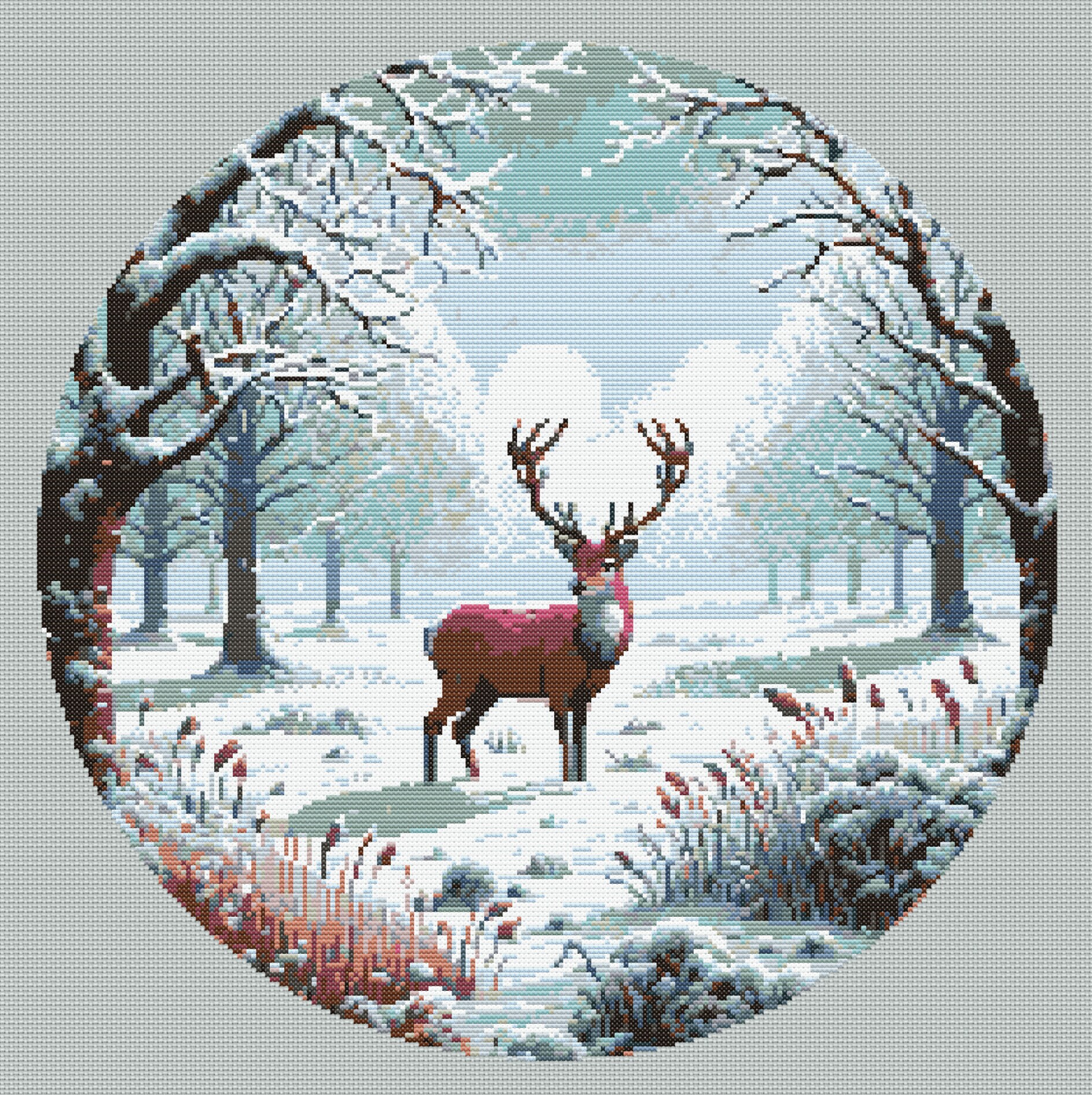 Winter Snow Red Deer Stag Cross Stitch Pattern PDF : Digital Download ...