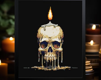 Schema punto croce candela con teschio in cera che si scioglie PDF: download digitale