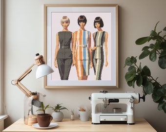 Vintage Fashion Jumpsuit Cross Stitch Pattern PDF : Digital Download