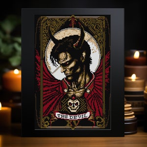 The Devil Tarot 'Love Never Dies' Cross Stitch Pattern PDF : Digital Download
