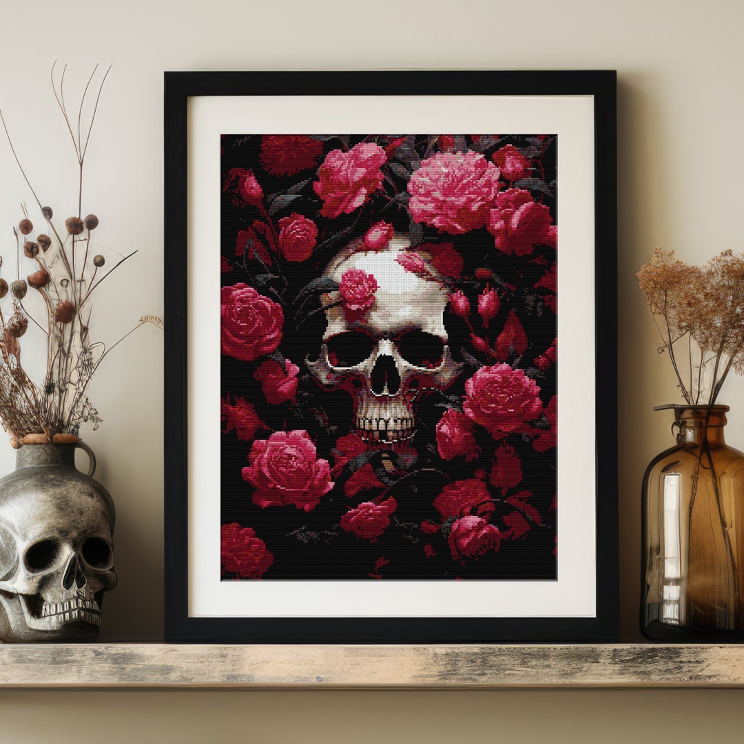 Skull & Red Roses Cross Stitch Pattern PDF : Digital Download - Etsy