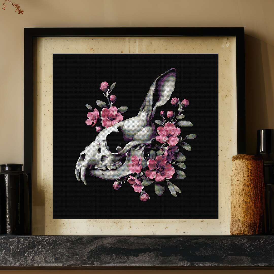 Fanged Rabbit Skull in Blossom Cross Stitch Pattern PDF : Digital ...