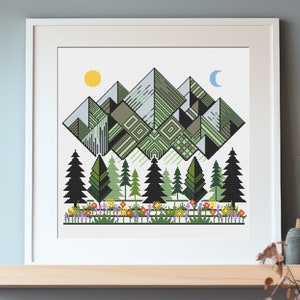 Geometric Mountain Landscape Cross Stitch Pattern PDF : Digital Download