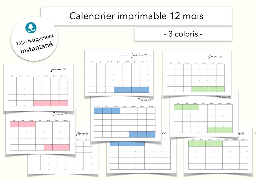 Kalender 2024 zum Ausdrucken schlicht modern in Farbe - Etsy.de