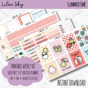 夏用の印刷可能なプランナーステッカー 夏用の印刷可能なプランナーステッカーキット 縦型プランナー用ステッカー 印刷可能なステッカー