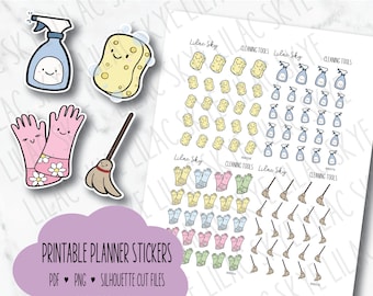 Cleaning Tools Stickers, Cleaning Tools Printable Stickers, Printable Planner Stickers, Printable Stickers, PNG Stickers