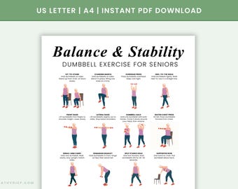 Kurzhantelübungen für Senioren Printable | Balance & Stabilität Workout Chart | Ganzkörper-Kurzhantel PDF mit geringen Auswirkungen für ältere Erwachsene