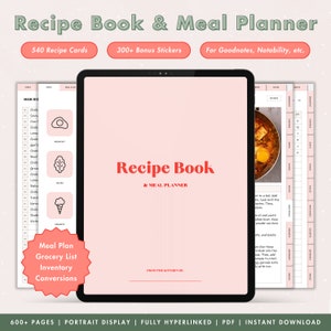 Digital Recipe Book Goodnotes, Recipe Template, Digital Grocery List, Digital Cookbook Goodnotes, iPad Recipe Organizer, Weekly Meal Planner
