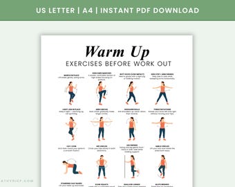 Warm-Up Exercises Before Workout Printable | Pre-Workout Routine Chart PDF | Fitness Exercise Warm Up Poster | Workout Chart