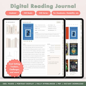 Digital Reading Journal for Goodnotes, Reading Tracker, Reading Log, Book Review, Reading List, Digital Bookshelf, Reading Planner for iPad