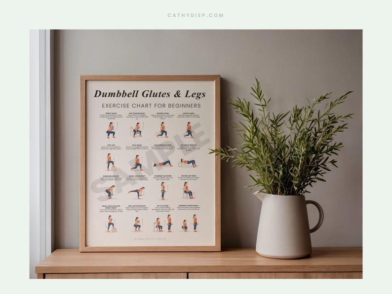 Dumbbell Glutes & Legs Workout Chart Printable | Lower Body Dumbbell ...