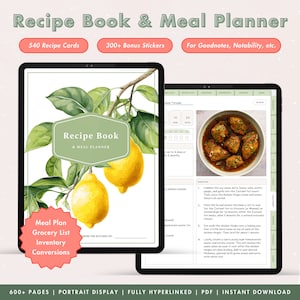 Digital Recipe Book for Goodnotes Cookbook, Recipe Journal, Digital Cookbook Stickers, iPad Recipe Book, Digital Meal Planner & Recipe Book