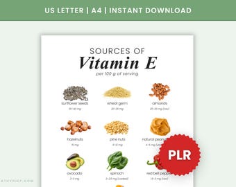 PLR Wellness Vitamin E Food Chart | Private Label Rights Canva Template | Health Wellness PLR Digital Product for Coaches