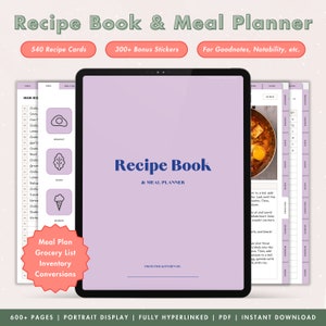 Digital Recipe Book Goodnotes, Digital Meal Planner and Grocery List, Recipe Journal, Recipe Book Template, Family Recipe Book Digital