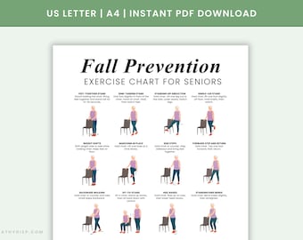 Ćwiczenia równowagi zapobiegające upadkom dla seniorów – plik PDF do druku | Tabela równowagi w pozycji stojącej z podparciem na krześle | Ćwiczenia poprawiające mobilność i stabilność dla seniorów
