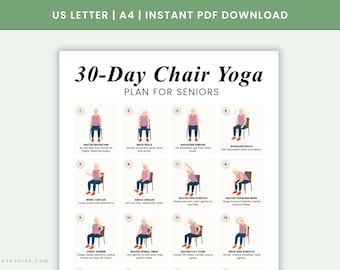 30 Day Chair Yoga for Seniors | Chair Yoga Exercise Chart | Printable Seated Yoga Poses | Gentle Senior Home Workout | Digital PDF