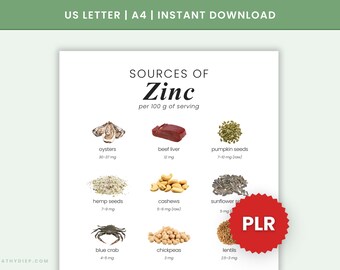 PLR Zinc Food Chart Printable | Wellness PLR Digital Product | Private Label Rights Canva Template for Nutrition Coaching & Wellness Coaches