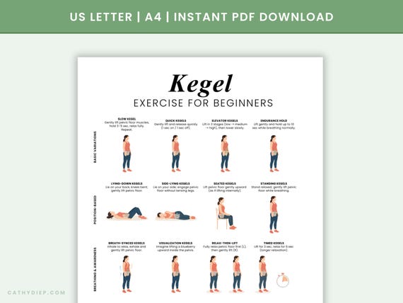 Kegel Exercises for Beginners Printable | Pelvic Floor Exercise Chart | Pelvic Floor Workout PDF | Kegel Exercise Poster