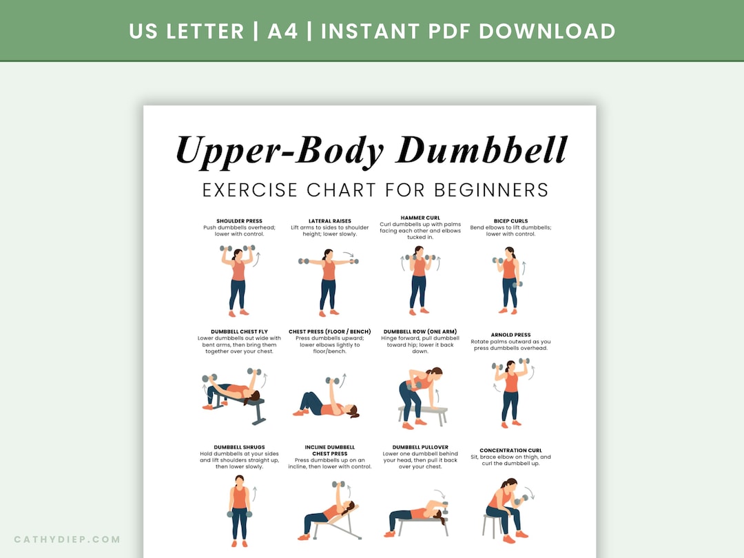Upper Body Dumbbell Workout Printable | Beginner Dumbbell Exercises ...