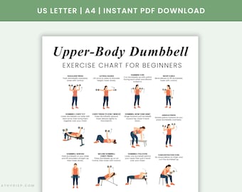 Entrenamiento con mancuernas para la parte superior del cuerpo (imprimible) / Tabla de ejercicios con mancuernas para principiantes / Plan de entrenamiento en casa / Guía de fitness de 30 días (PDF)