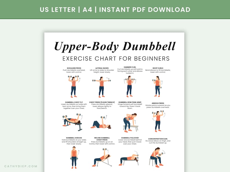 Upper Body Dumbbell Workout Printable | Beginner Dumbbell Exercises ...