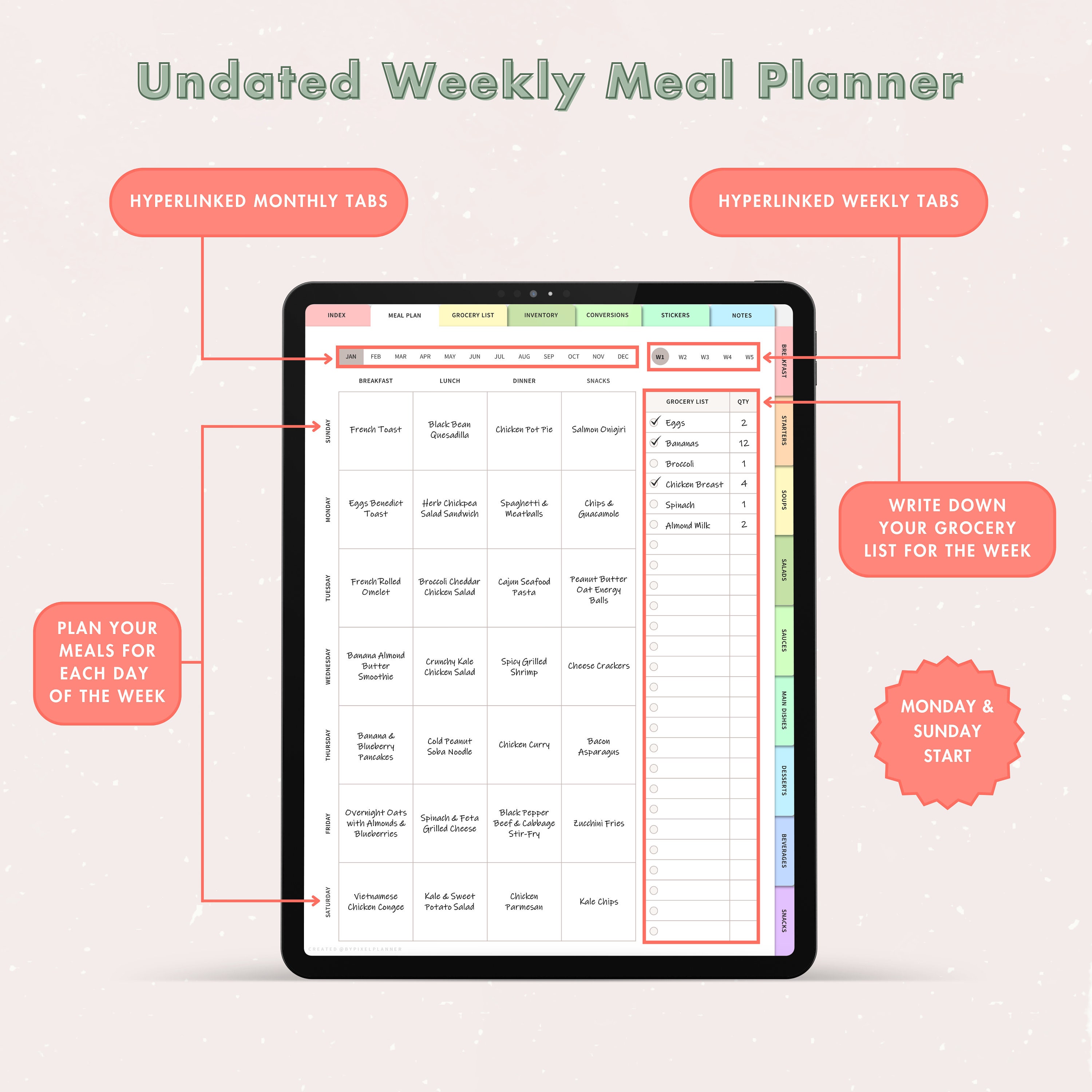 Digital Recipe Book Template, Meal Planner Digital Download, Digital ...