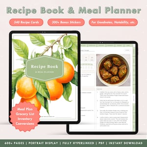 Digital Recipe Book Goodnotes, Recipe Planner, Digital Recipe Journal, Goodnotes Recipe Template, Digital Meal Planner, Recipe Journal PDF