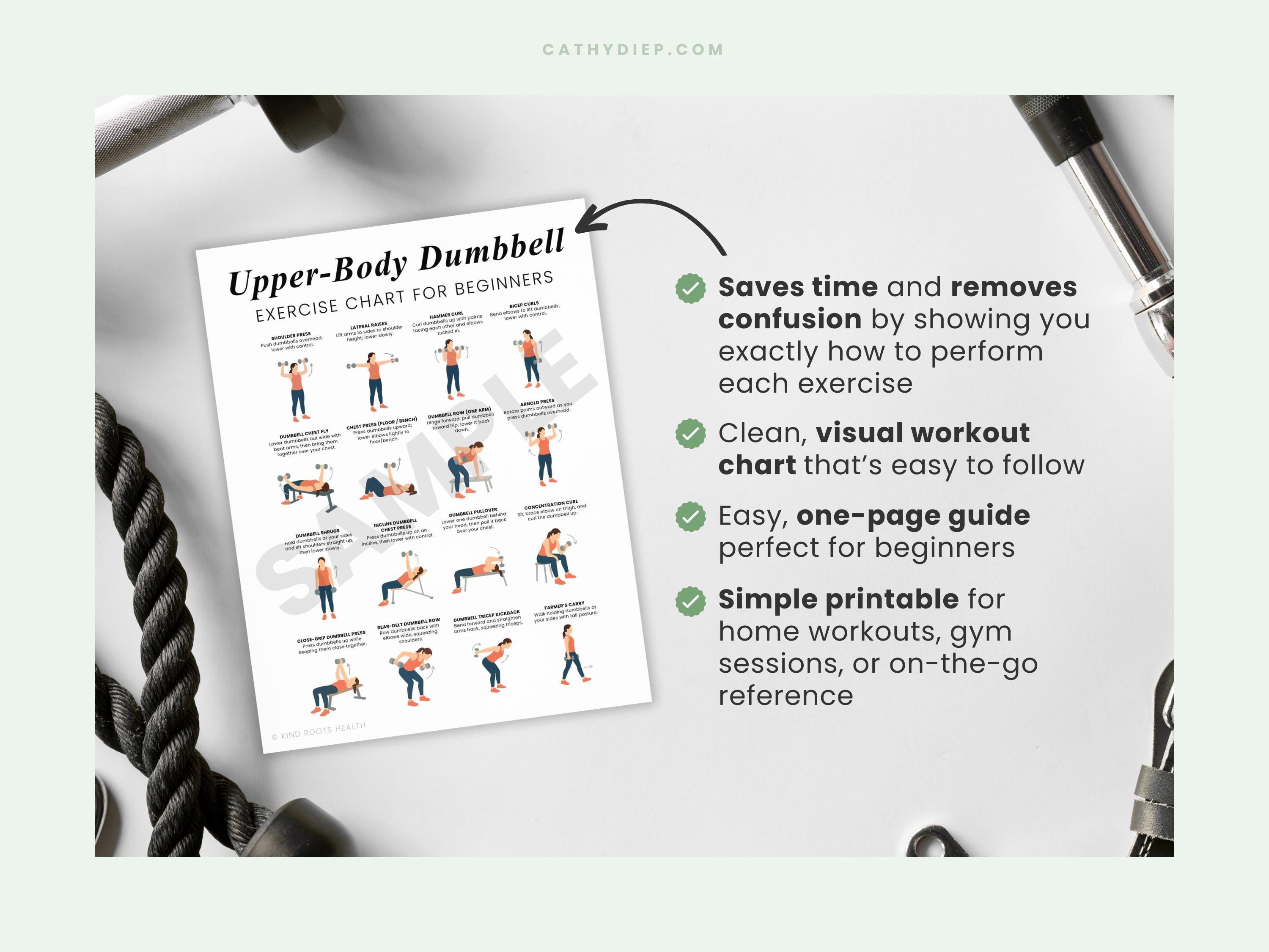 Upper Body Dumbbell Workout Printable | Beginner Dumbbell Exercises ...