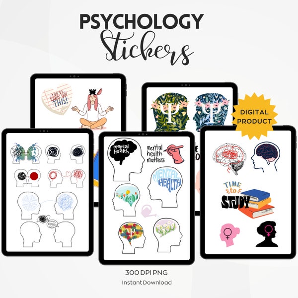 Psychology Digital Goodnotes Stickers,  Pre-cropped GoodNotes stickers/PNG files, mental health stickers