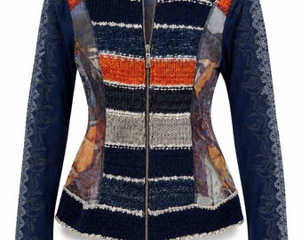 Vintage Lulu-H Women's Multicolor Knit Sheer Blouse Y2K Art Print Top
