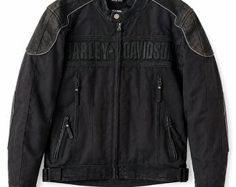 Harley Davidson Riding Gear Jacket Black Motorcycle Nylon Leather Biker Men's M