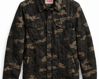 Vintage Levi’s Camouflage Jacket 90s Khaki Cotton Jacket Retro Military Style Men Jacket Streetwear L