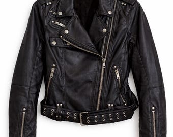 90s Vintage Black Leather Jacket Oversized Women Jofama Real Leather Jacket Cropped Biker Style Retro S