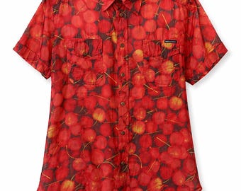 Dolce Gabbana Shirt Red Print Y2K Designer Button Up 90s Style Streetwear Vintage Look Men M XL