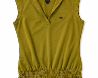 Y2K Adidas Sleeveless Top Women's Yellow Athleisure Shirt Smocked Waist Tank S