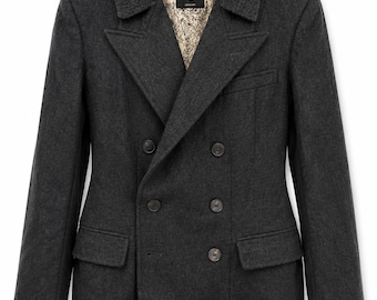 Jean Paul Gaultier H&M Women's Gray Double Breasted Knit Collar Blazer Jacket